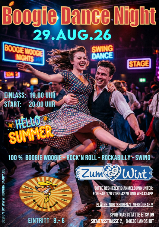 29.08.2026 Boogie Party beim 09er Wirt [Sportgastst�tte ETSV 09] in Landshut Musik by DJ. Rockin' Daddy ***