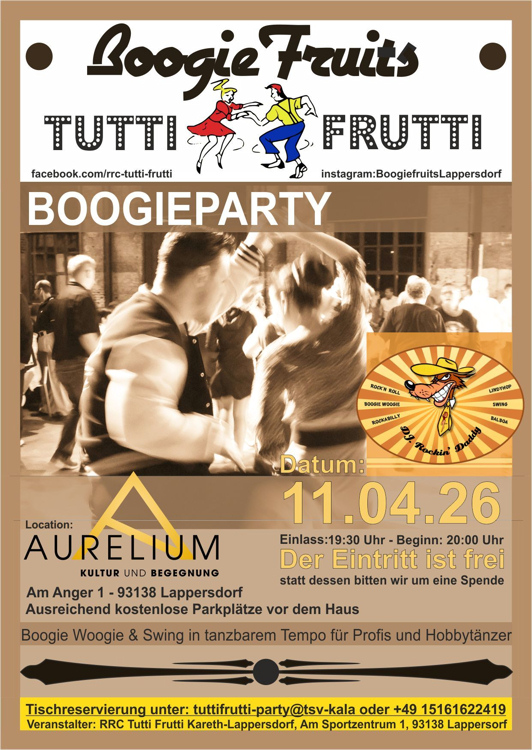 11.04.2026 Boogie Party der Boogie Fruits, Lappersdorf im Aurelium Musik by DJ. Rockin' Daddy ***
