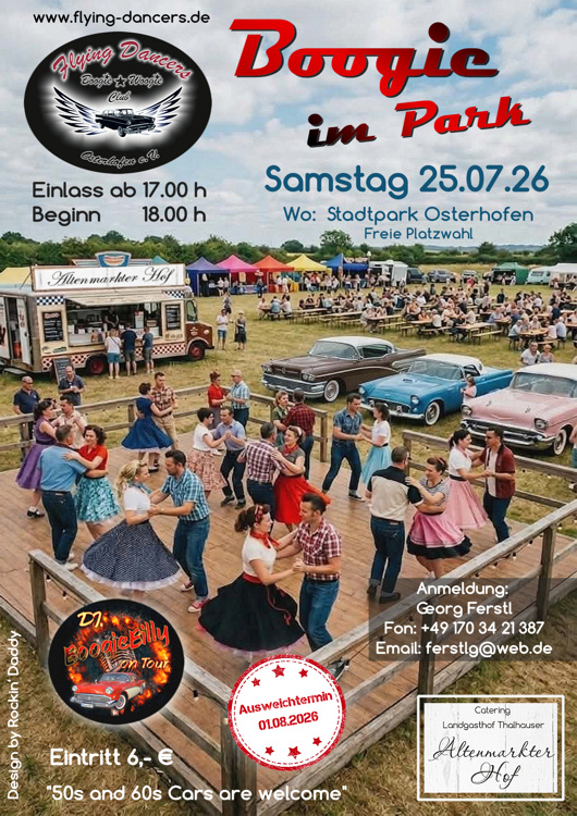 25.07.2026 Boogie im Park� im Stadtpark Osterhofen��mit�DJ Boogie Billy (Ausweichtermin 01.08.2026 bei Schlechtwetter )